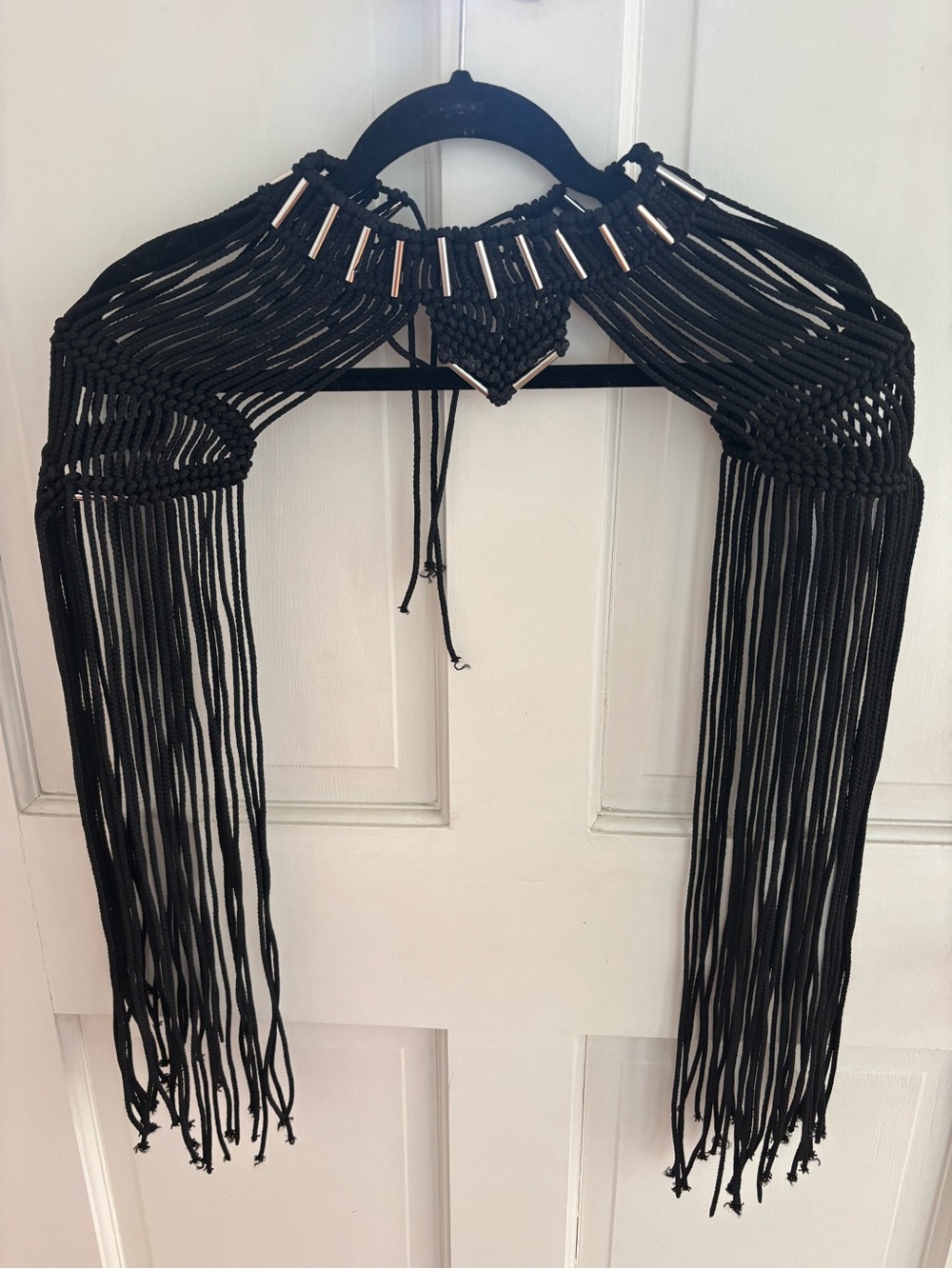Black Fringe Knit Shoulder Cape Sweater